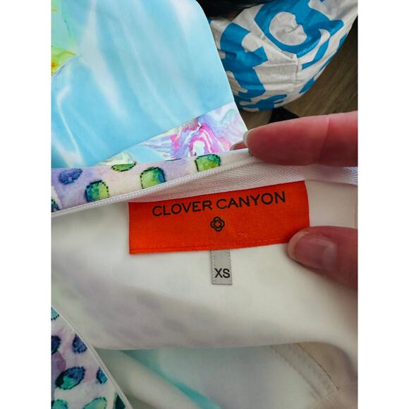 Clover Canyon Pool Flower Neoprene MultiColor Aqua Bodycon Dress XS - Picture 7 of 12